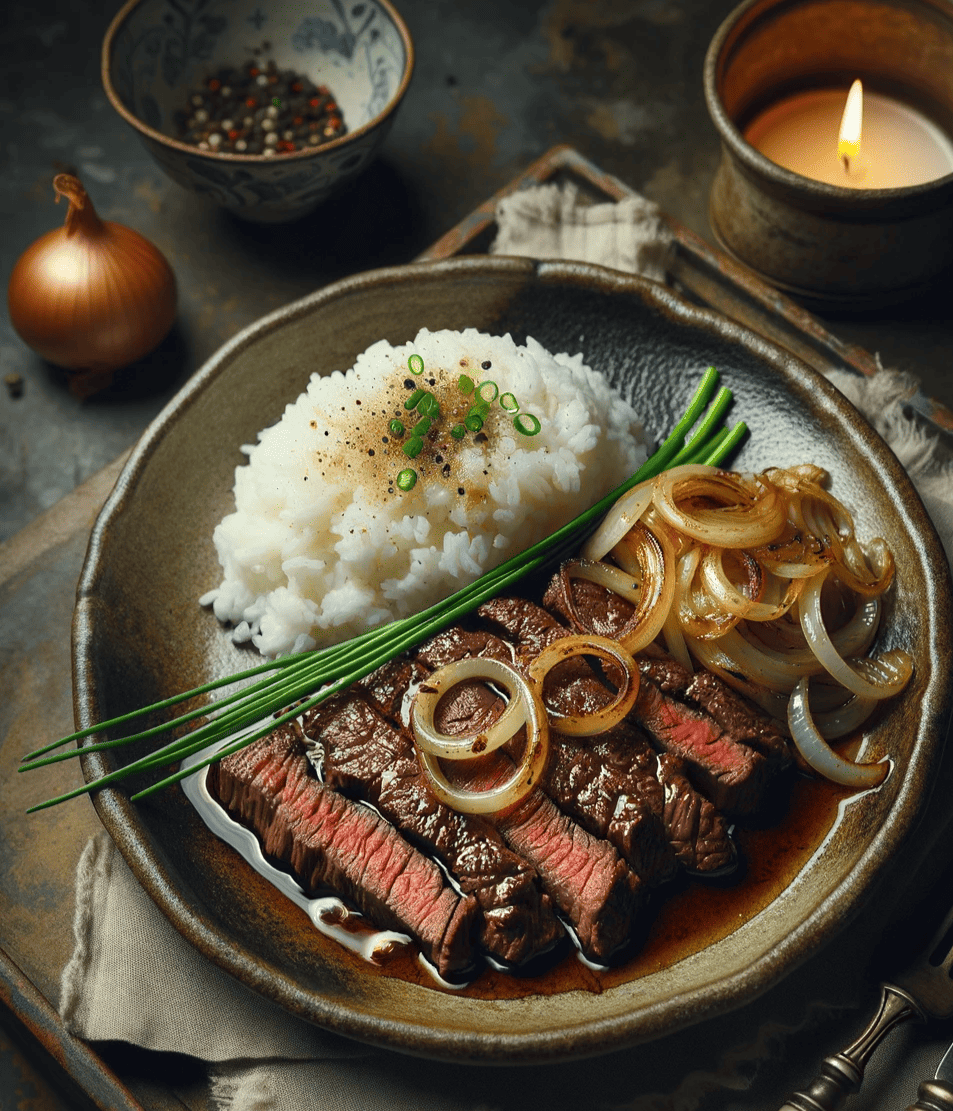Beef Sizzle Steak with Onion-Garlic Sauce