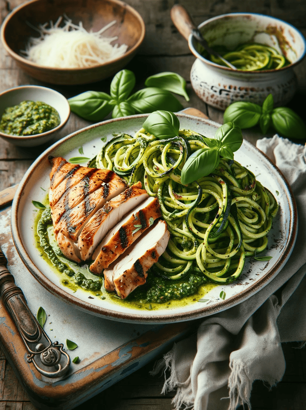 Grilled Chicken with Pesto Zucchini Noodles