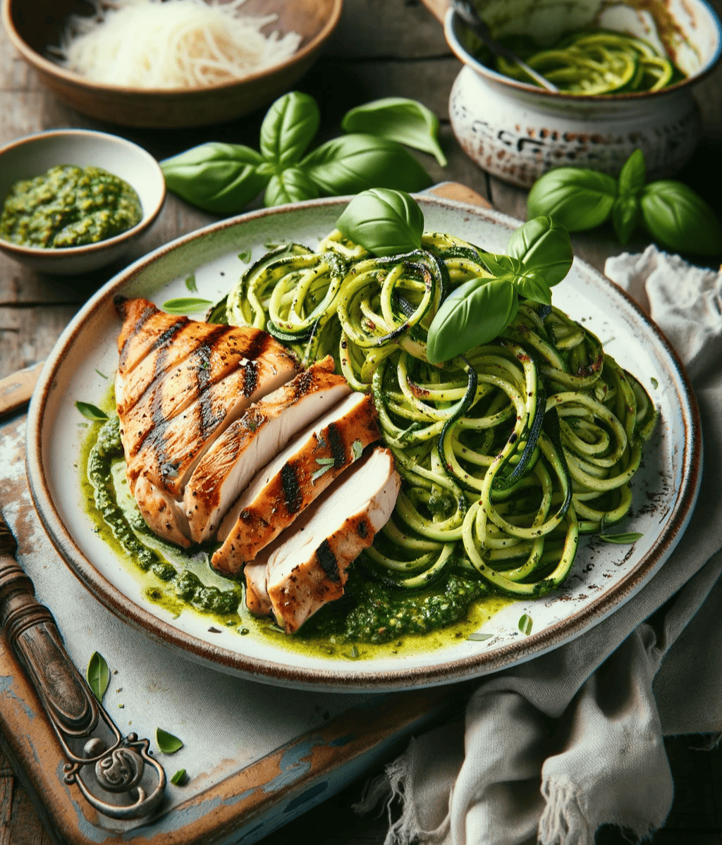 Grilled Chicken with Pesto Zucchini Noodles