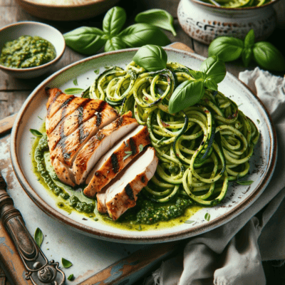 Grilled Chicken with Pesto Zucchini Noodles
