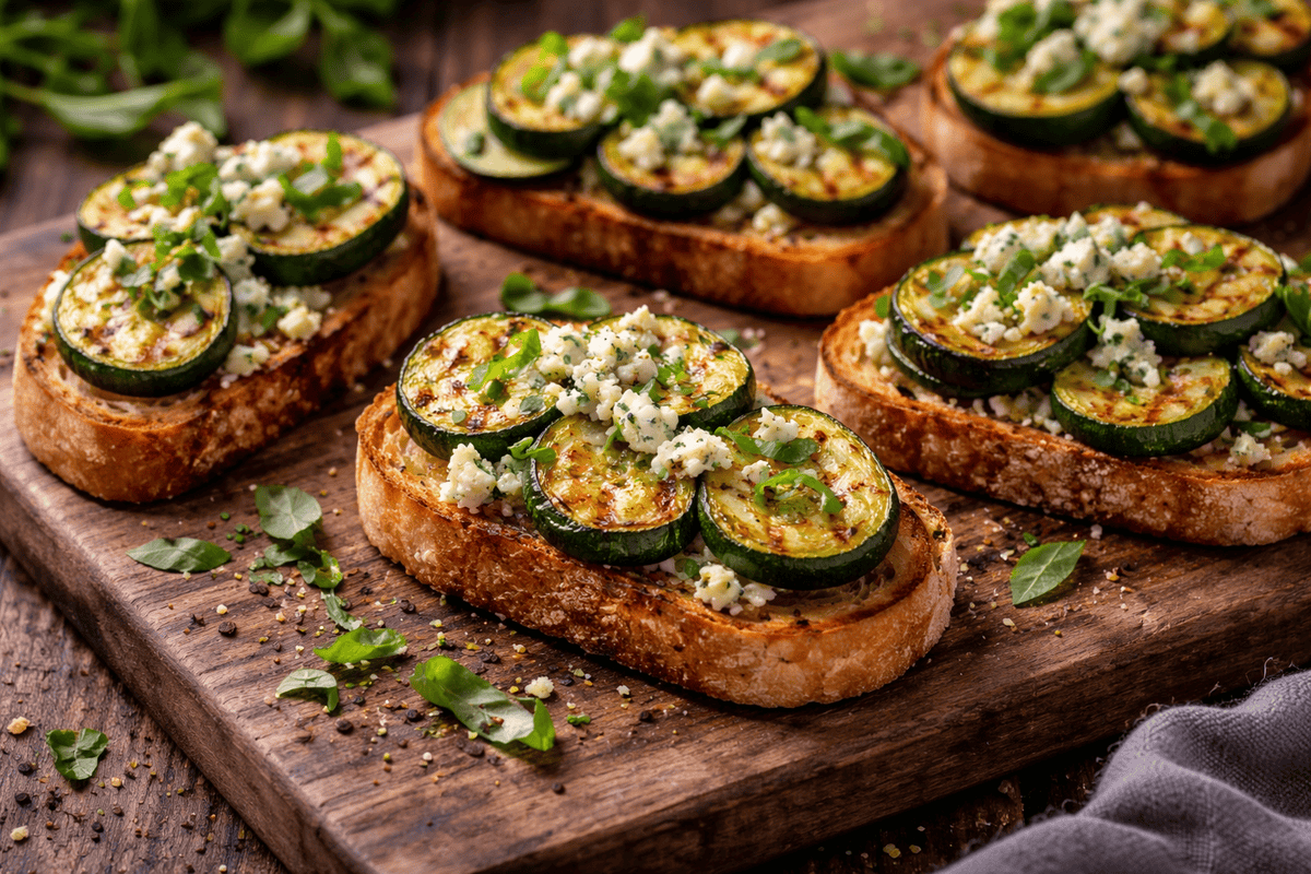 Grilled Zucchini and Blue Cheese Bruschetta