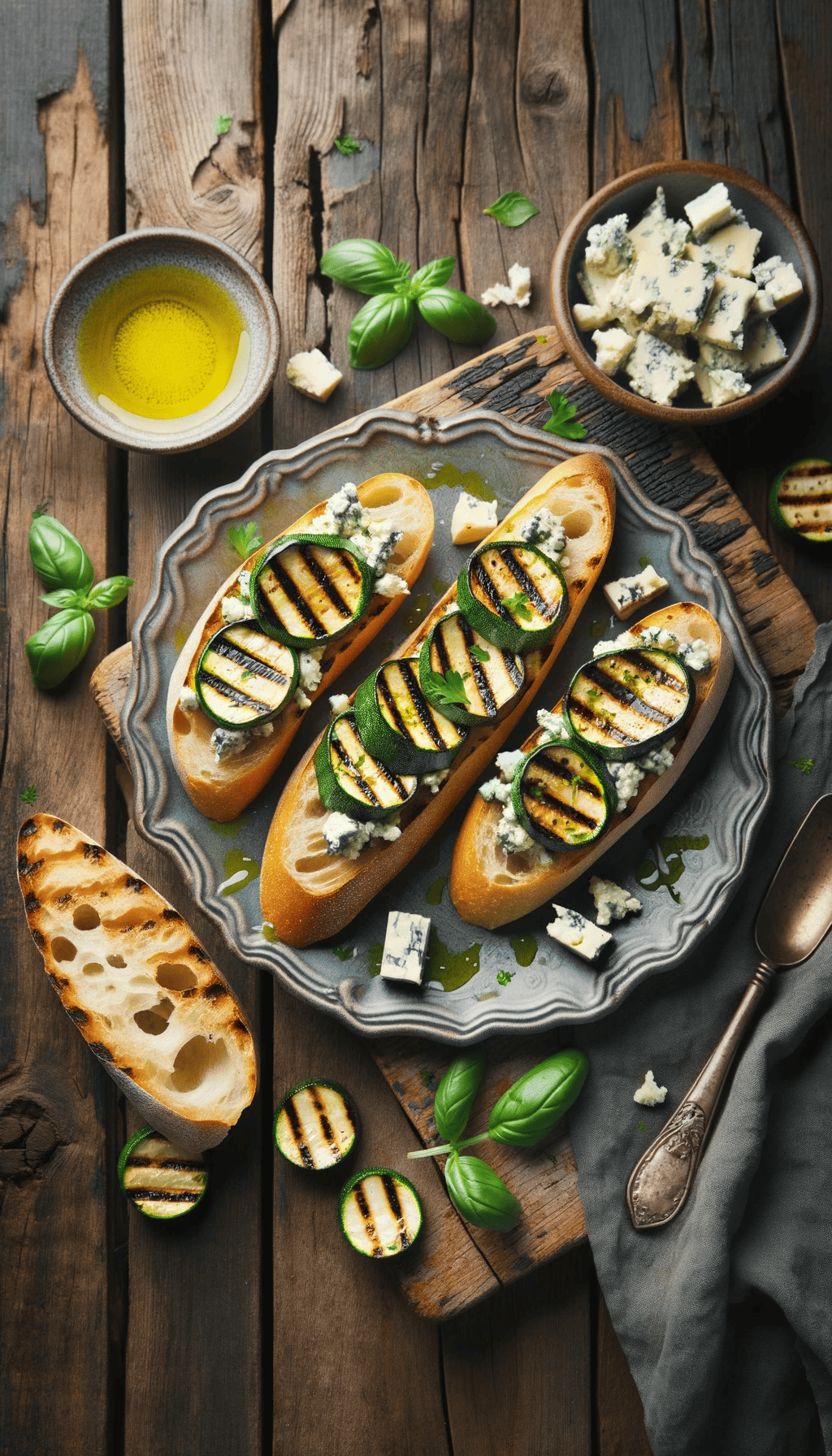 Grilled Zucchini and Blue Cheese Bruschetta