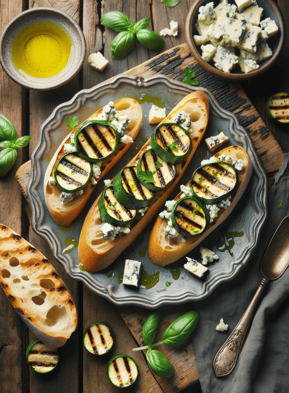 Grilled Zucchini and Blue Cheese Bruschetta