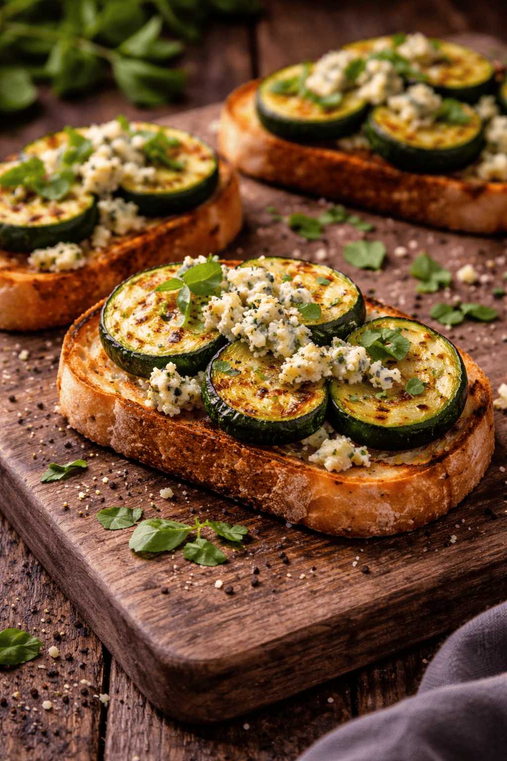 Grilled Zucchini and Blue Cheese Bruschetta