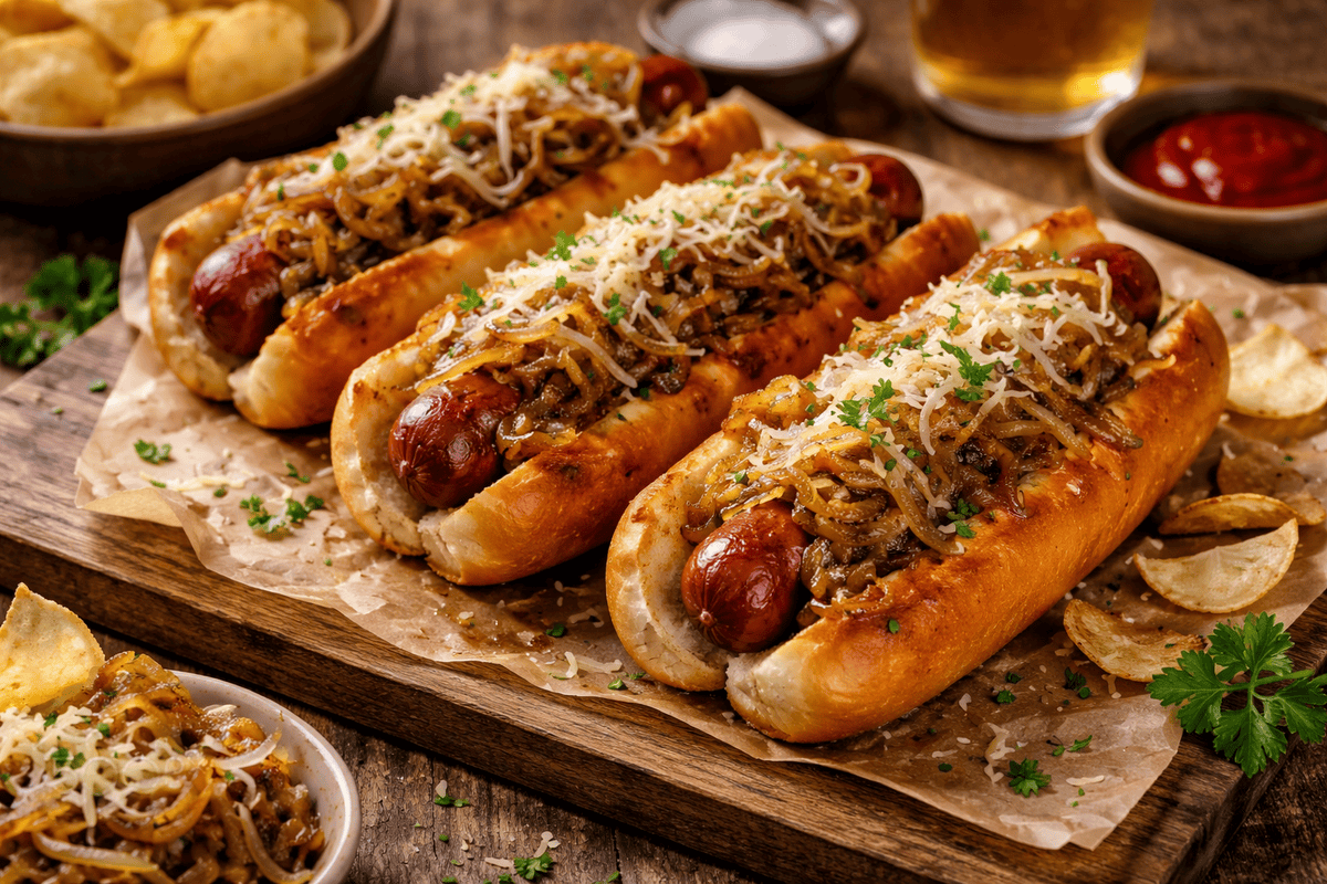 French Onion Hot Dogs