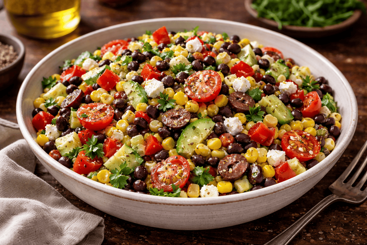 Mediterranean Corn and Black Bean Salad