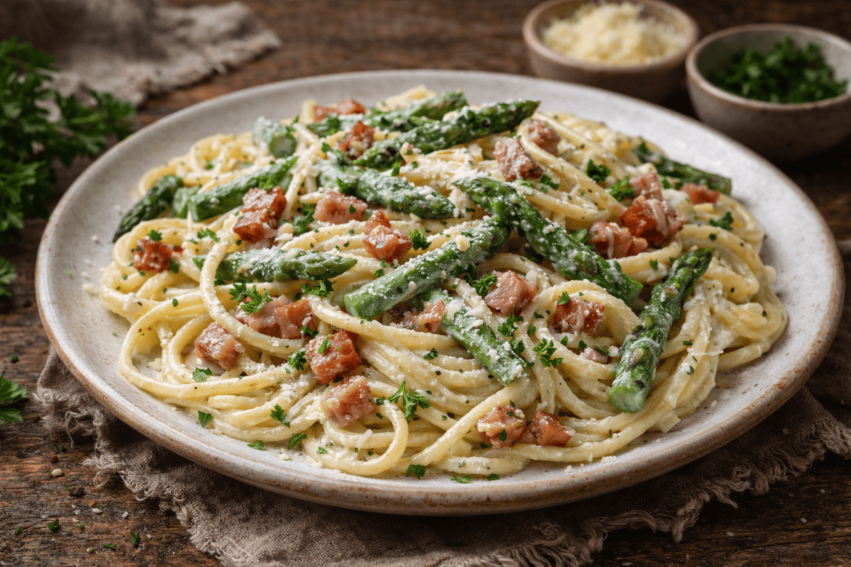 Creamy Pasta with Asparagus and Bacon
