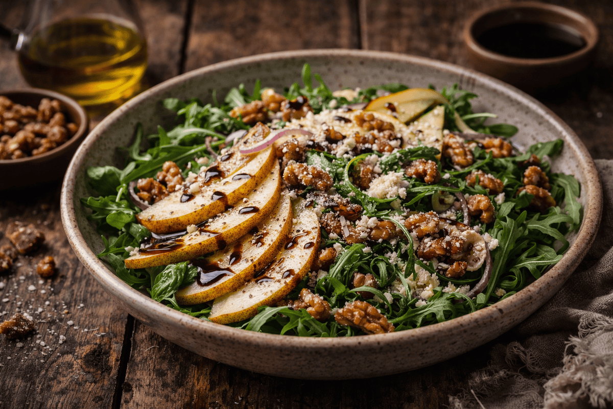 Pear and Arugula Salad with Candied Walnuts