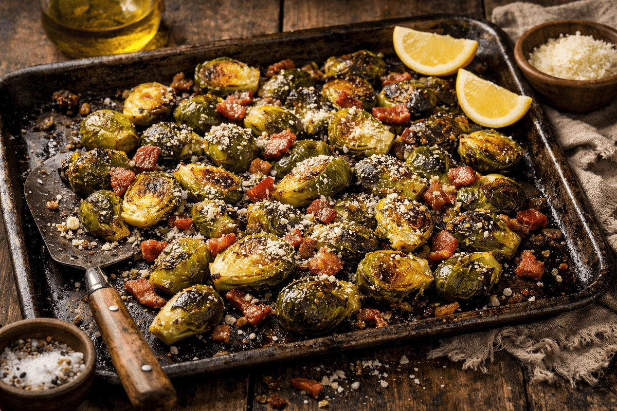 Roasted Brussels Sprouts with Bacon and Parmesan