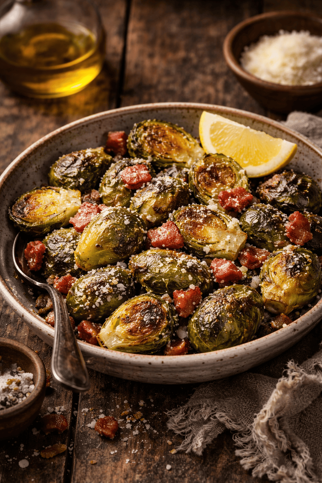 Roasted Brussels Sprouts with Bacon and Parmesan